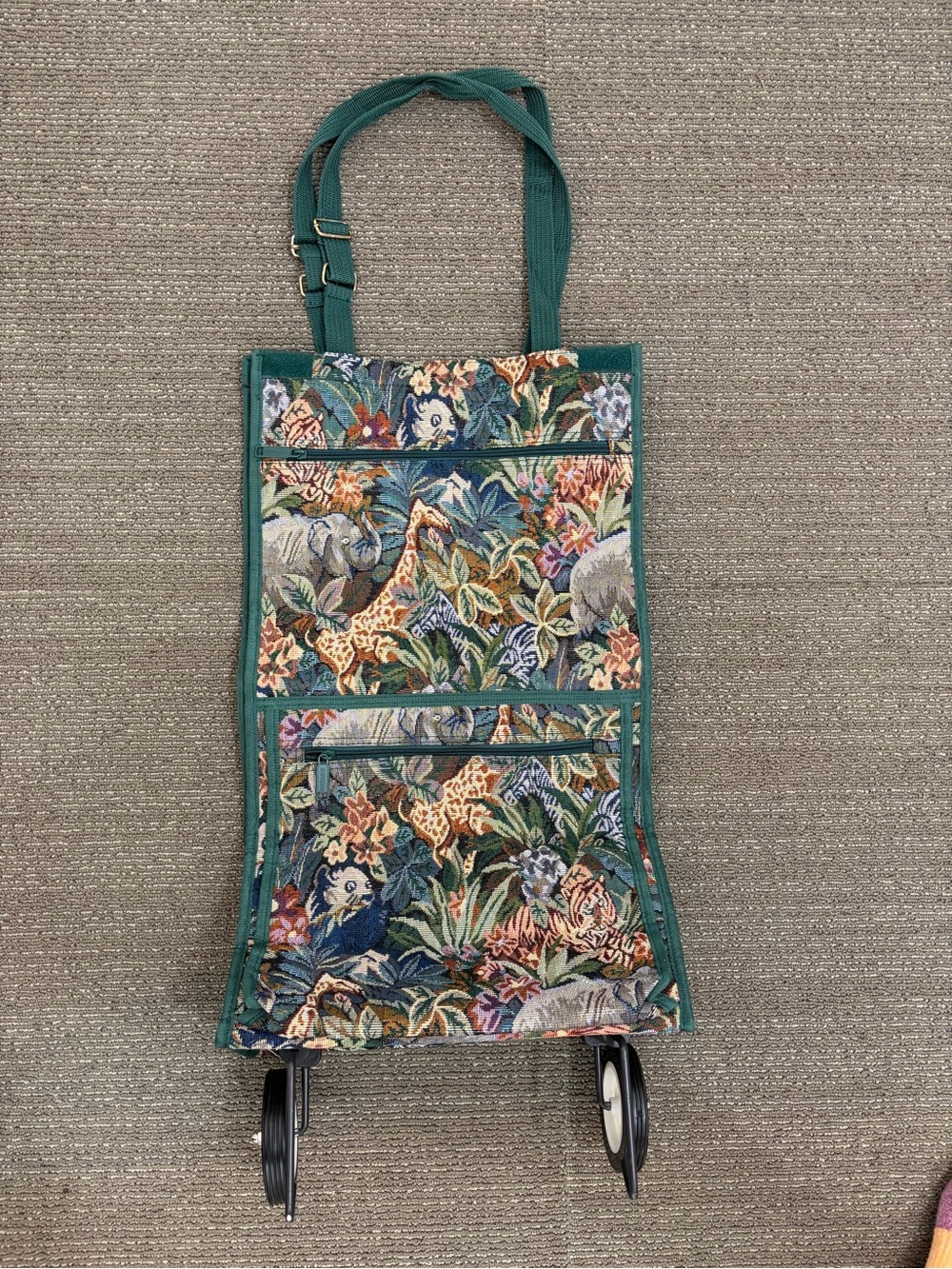 Vintage Pioneer Express Animal Jungle Safari Canvas Rolling Tote Bag